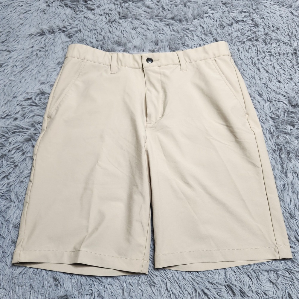 Golf America Golf Shorts Mens 32 Tan Polyester Nylon Spandex Stretch Flat Front